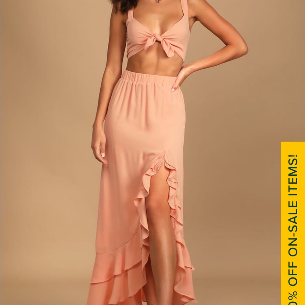 True Sweetheart Peach Tie-Front Two-Piece Dress